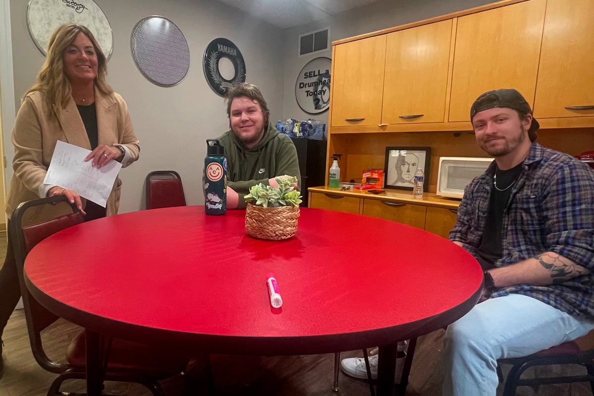 Jennifer, Skyler and Logan in the break room