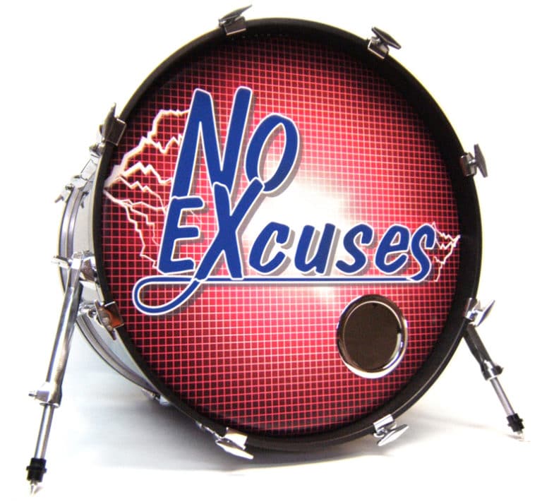No Excuses Custom Bass Drum Head • Vintage Logos