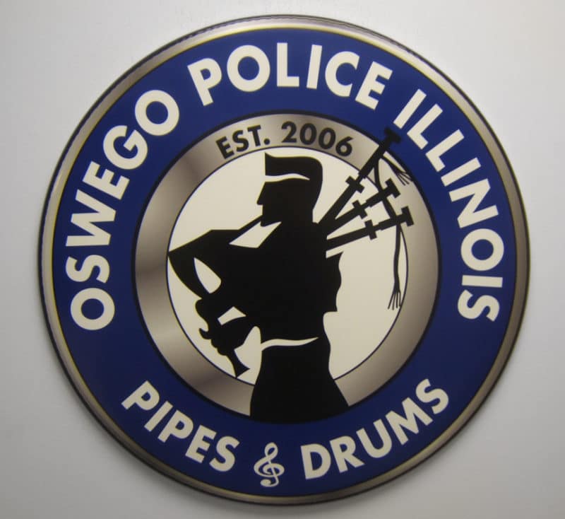 Oswego Police IL Pipes and Drums Marching Drumheads • Vintage Logos
