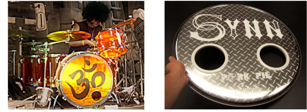 Chrome drum heads with custom graphics