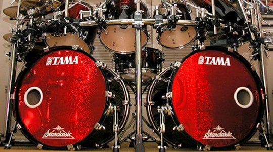 Tama double bass red sparkle bass drum heads