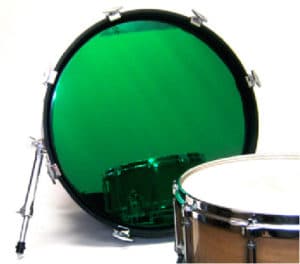 Emerald green chrome bass drum head