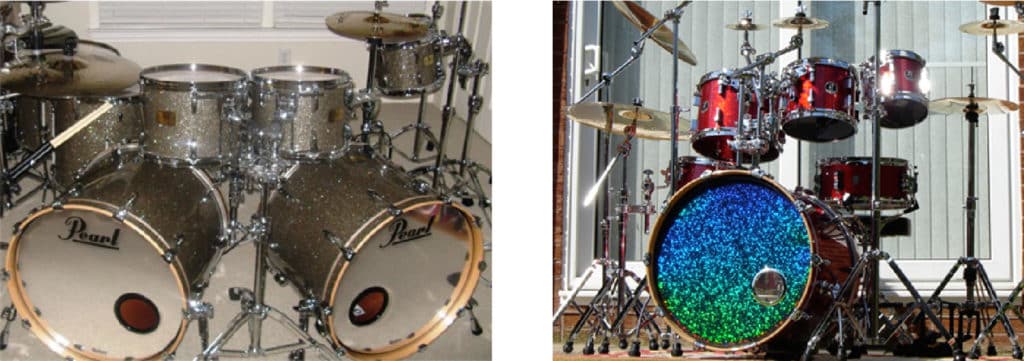 Chrome bass drum heads and sparkle drum head