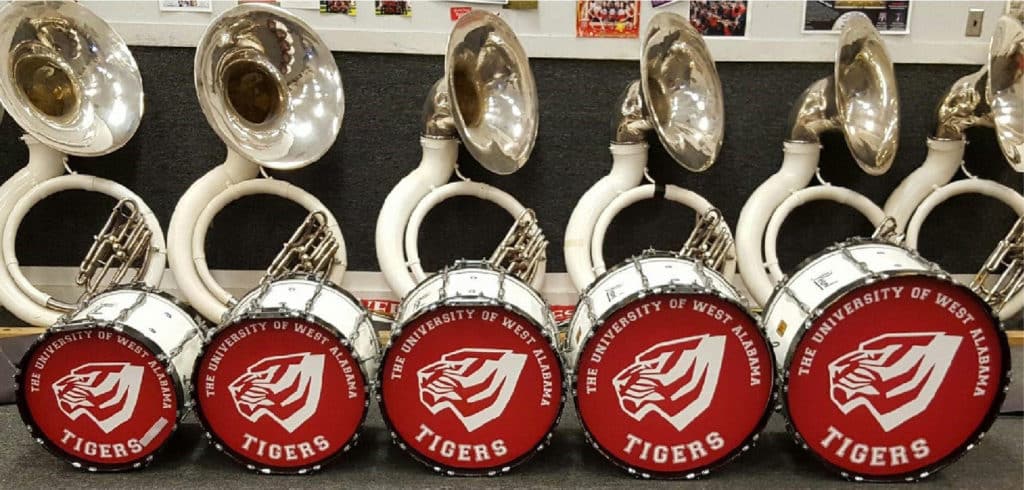 Custom Bass Drum heads used by University of West Arkansas marching band