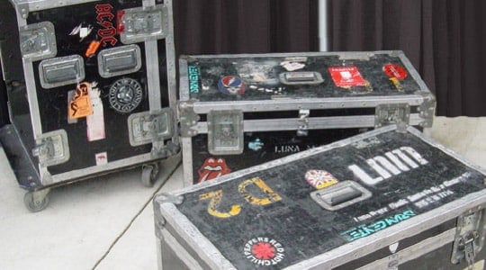 Band sticker logos on road cases