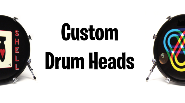 Two Custom Drum Heads, and the text "Custom Drum Heads"