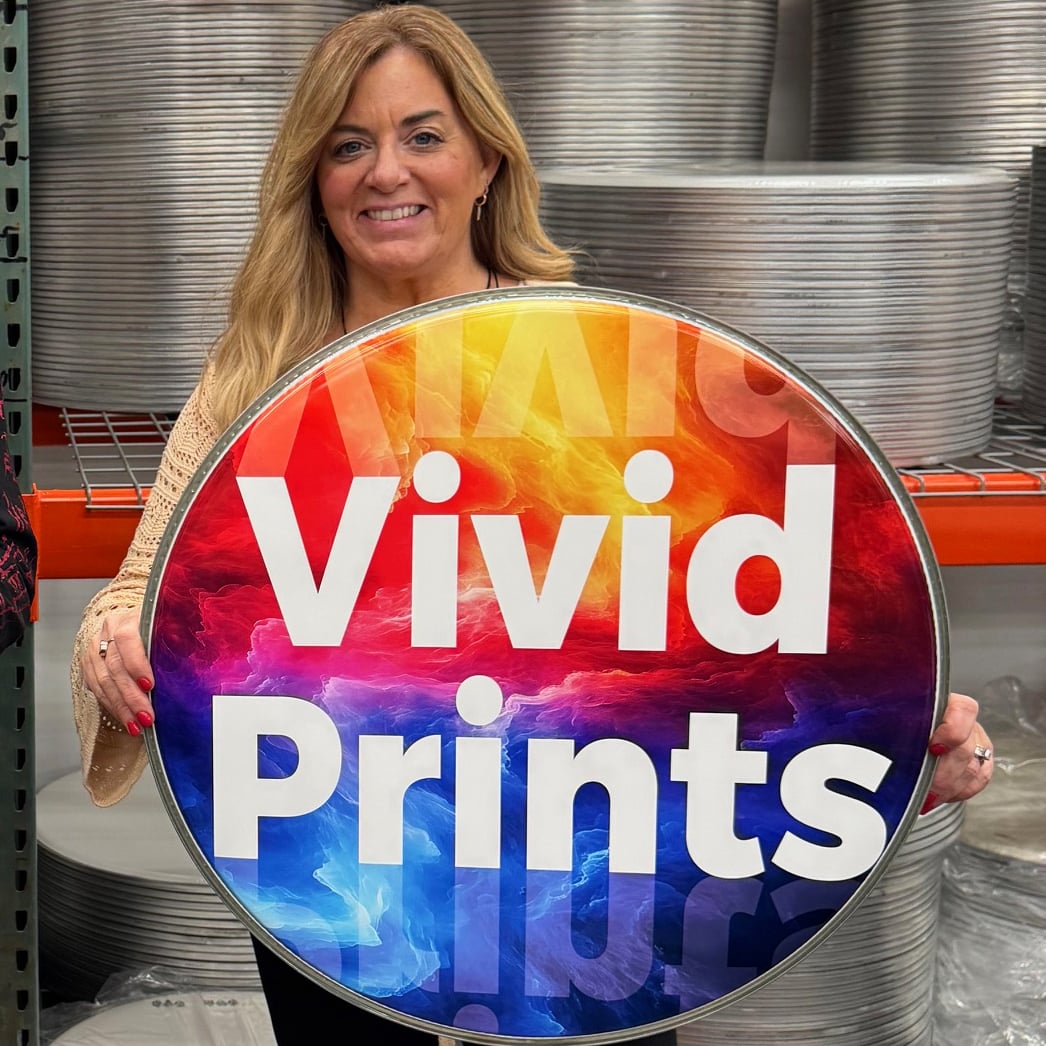 Jen with vivid prints drumhead